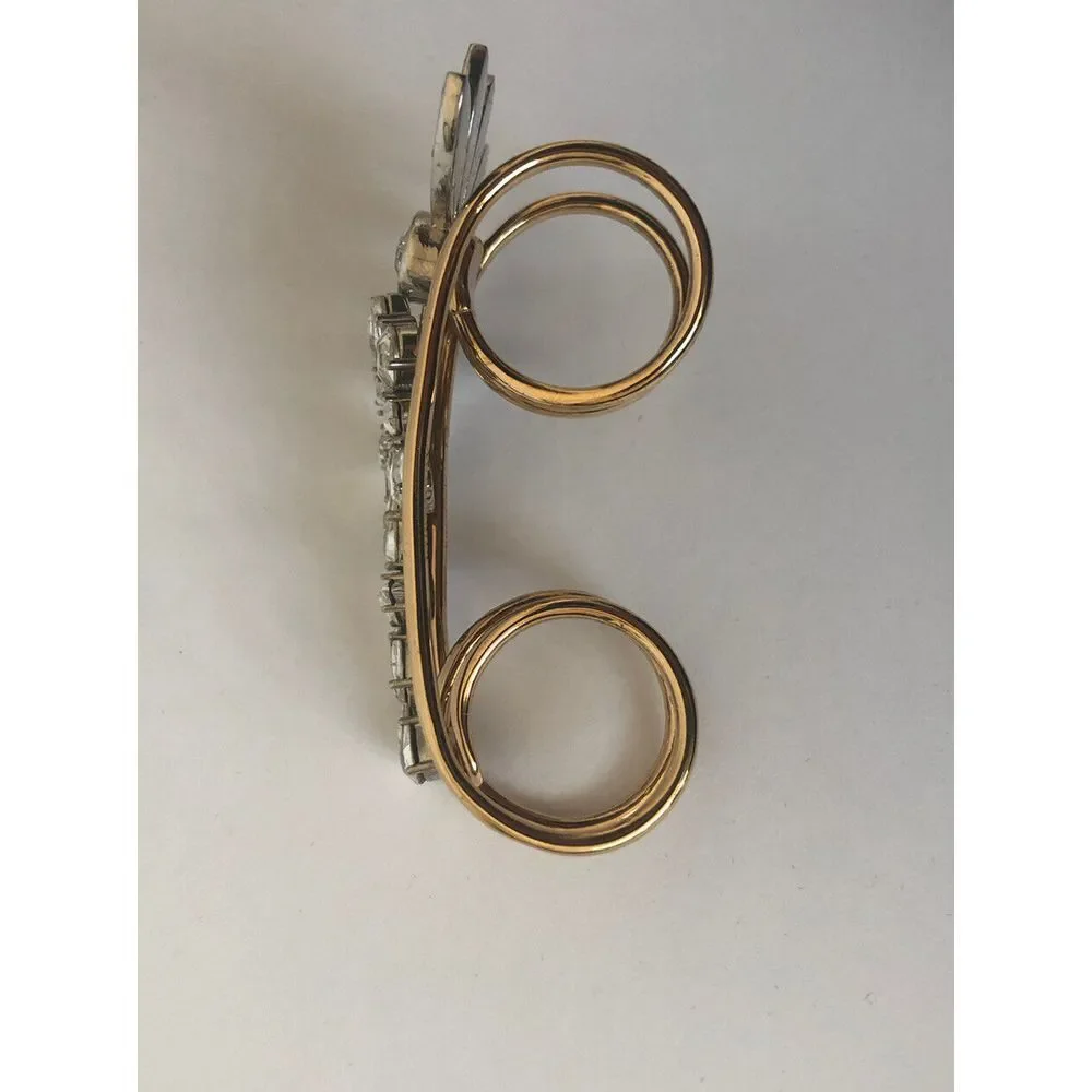 Burberry Half Daisy‎ Double Finger Ring Metal with Crystals Gold L New - Picture 5 of 11